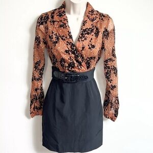 NWT Paper Dolls ASOS chiffon copper 2 in 1 mini dress black size 0 belted